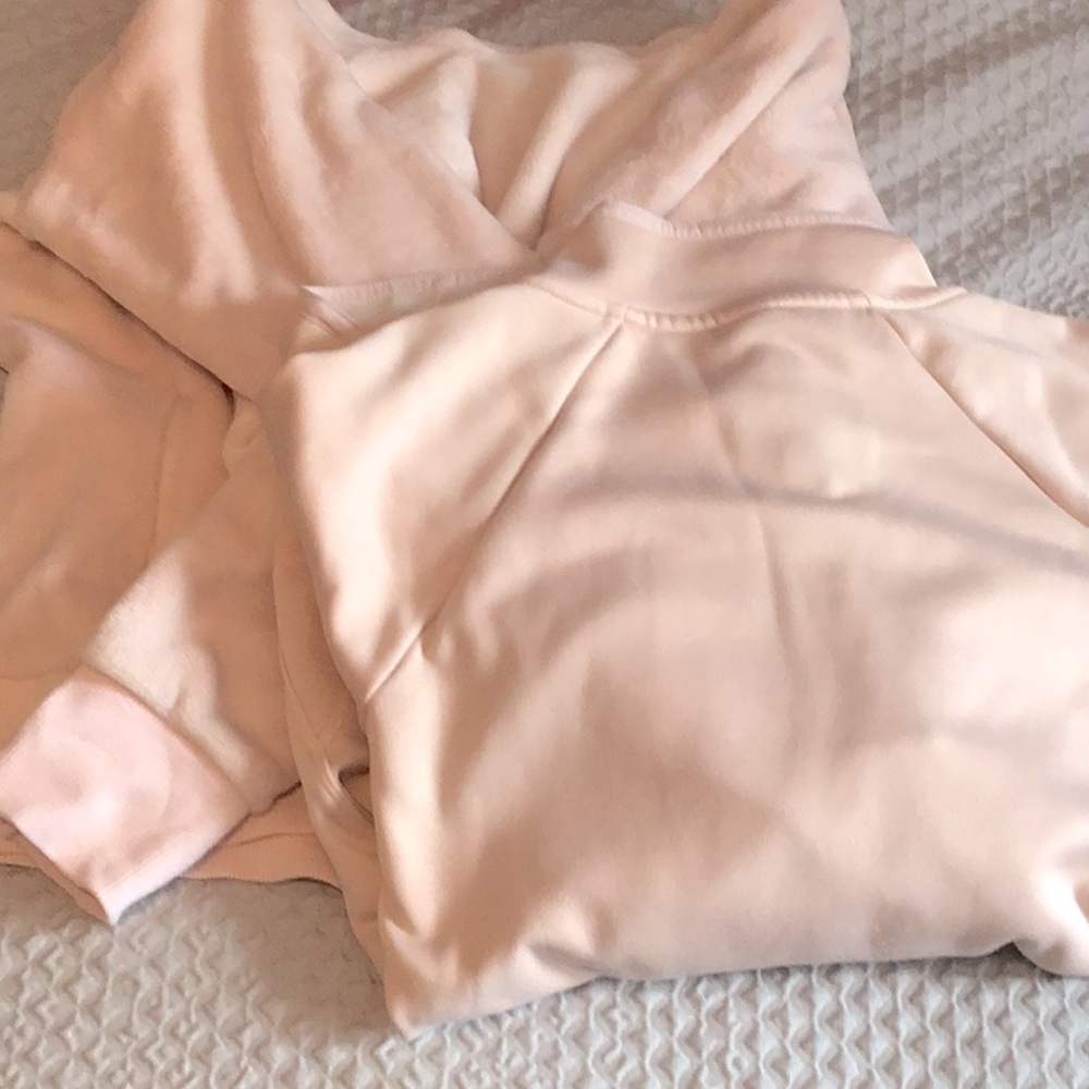 Two Athleta Sweatshirts. A pink fleece hoodie, pink pullover